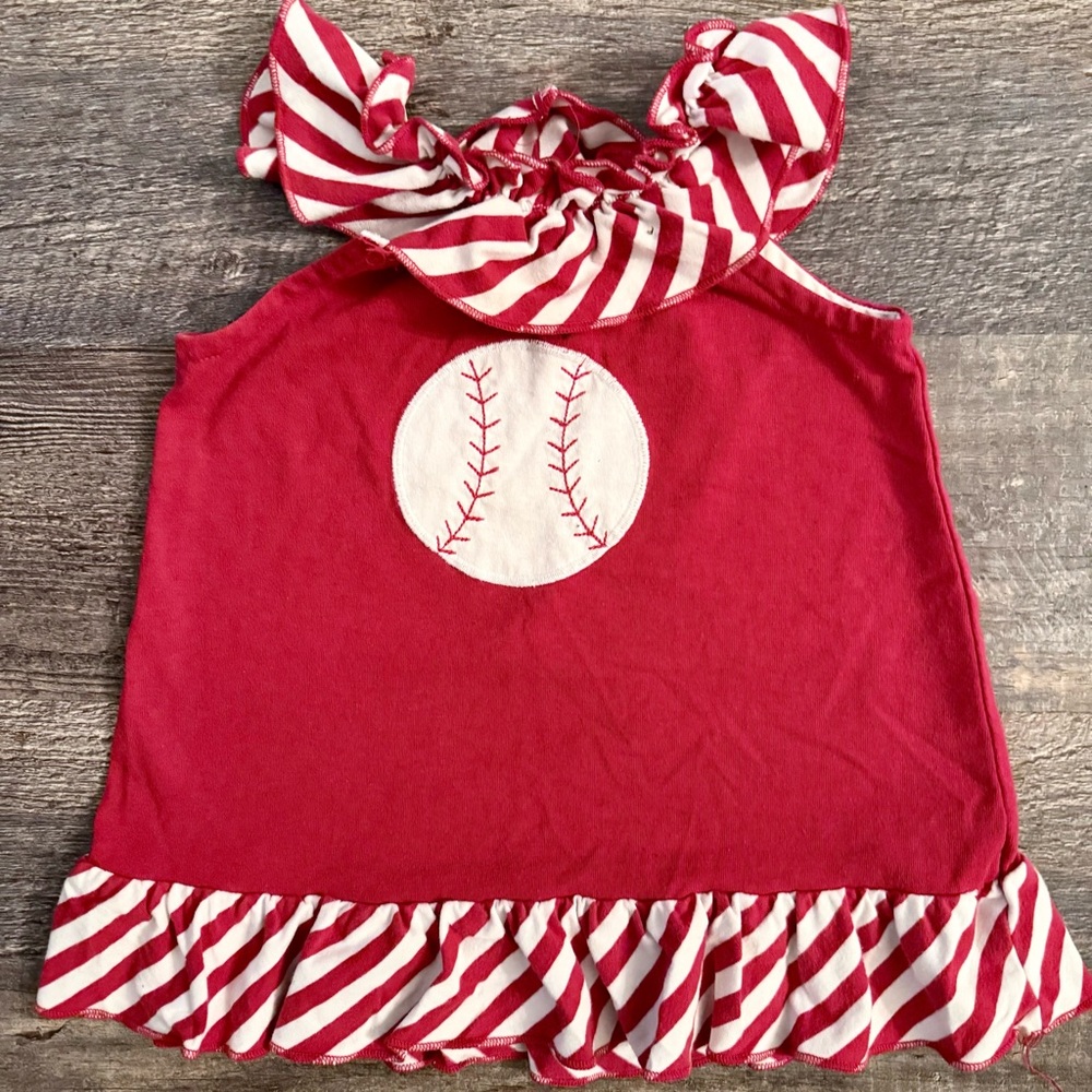 Bailey Boys Baseball Ruffle Top Red Striped Baby Girl‎ 2T